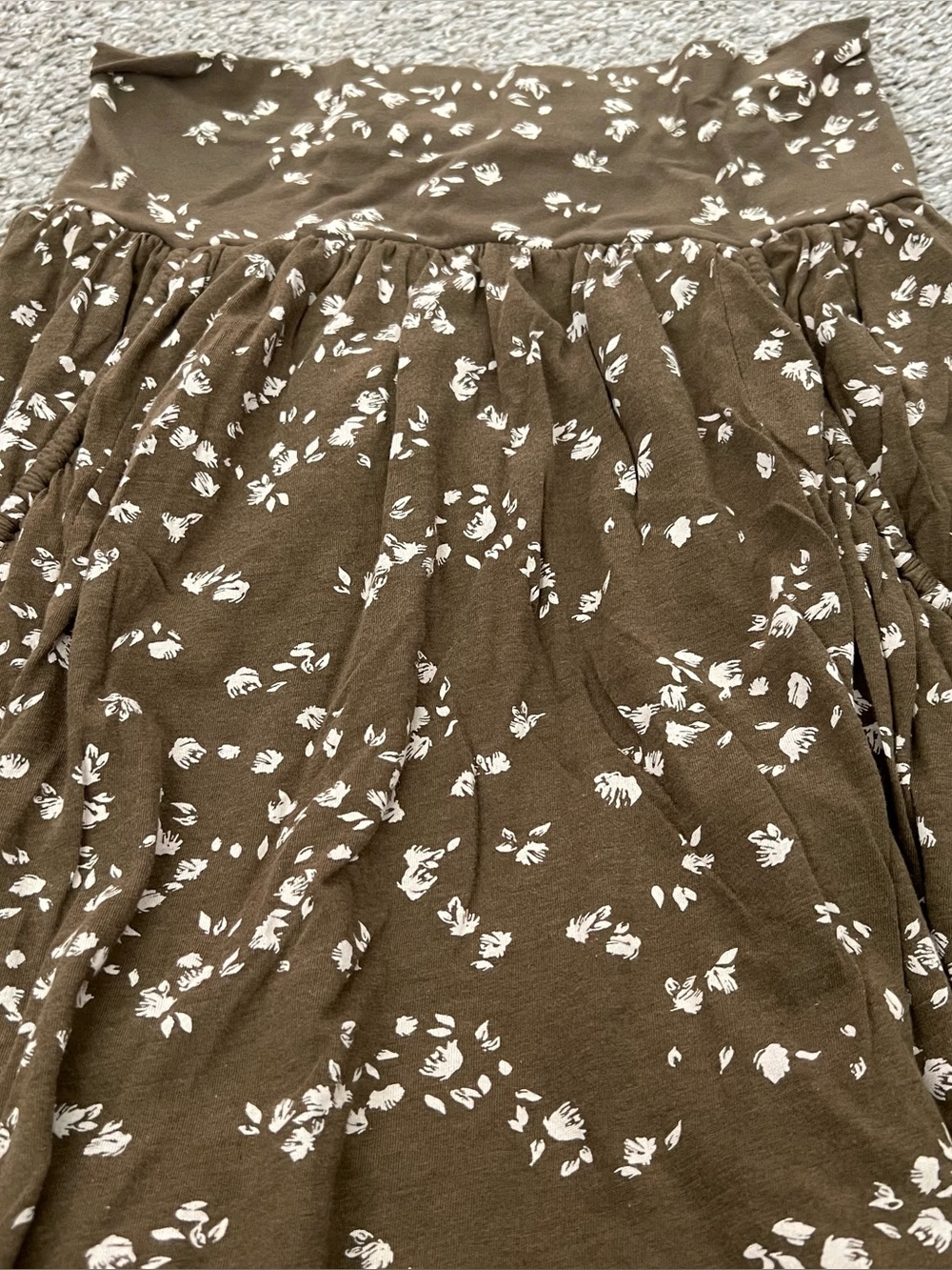 Garnet Hill Brown Maxi Skirt with White Floral Print
